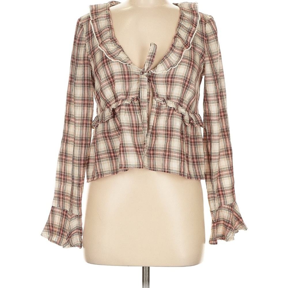 American Eagle Outfitters Brown Tan Bell Sleeve Blouse